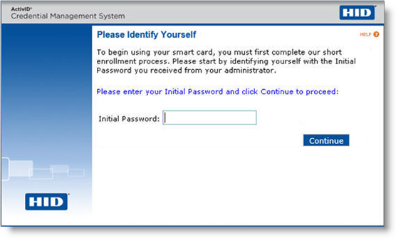 User portal login page with a field to enter your Initial Password and a Continue button at the bottom of the screen